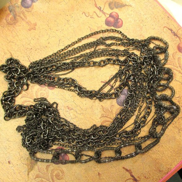 VINTAGE Metallic Grey Multi-Chain Necklace~48" Waist Length Convertible Necklace - Picture 6 of 11